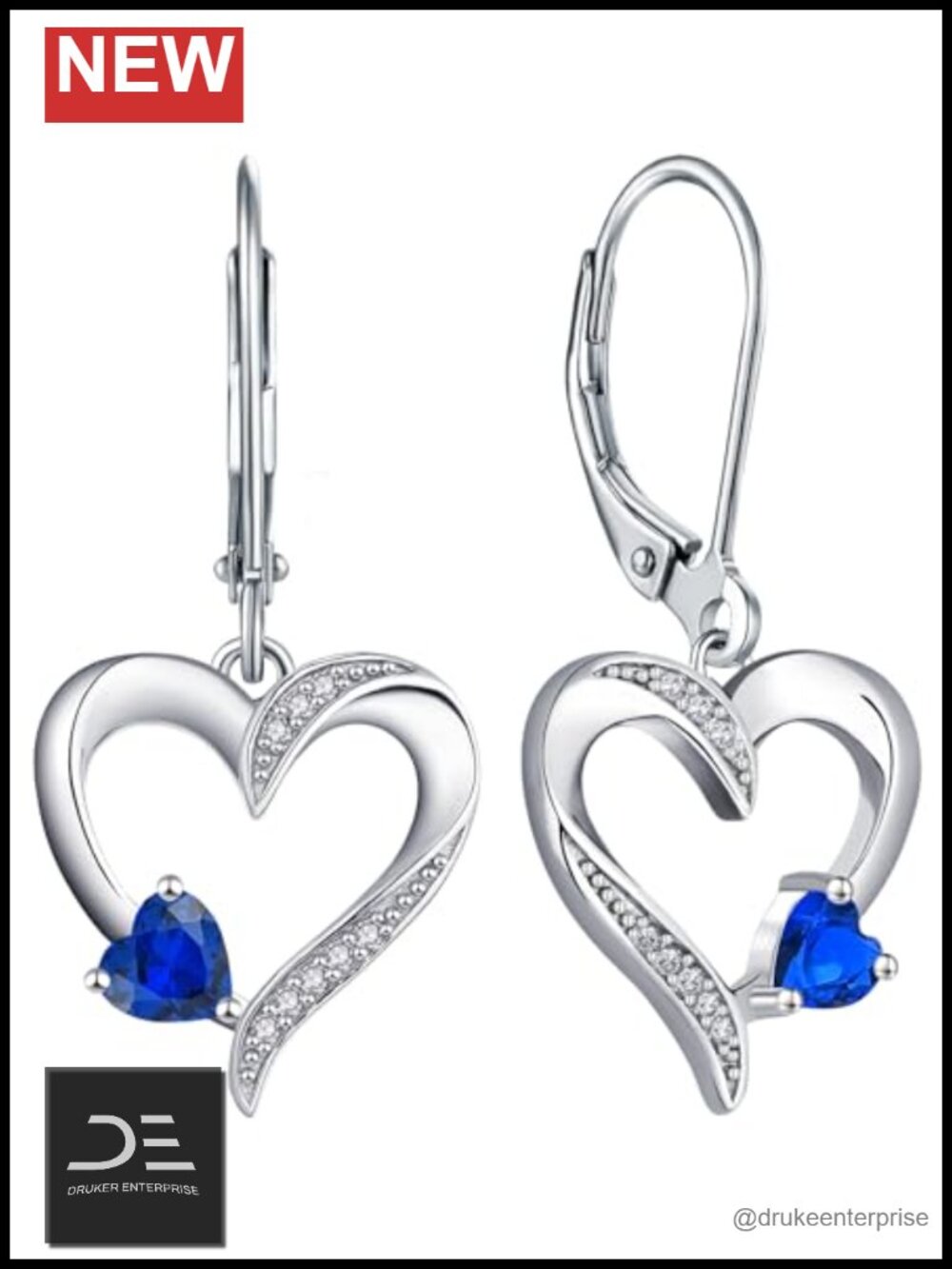 Sterling Silver Heart Dangle Leverback Earrings